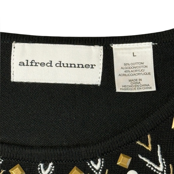 Alfred Dunner Embellished Embroidered Short Sleeve Sweater. Black Tan LG #1508 - Picture 5 of 7